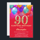 Surprise 90th Birthday Red and Gold Balloons Invitation<br><div class="desc">Surprise 90th Birthday Red and Gold Colourful Balloons and Confetti Invitation. For further customisation,  please click the "Customise it" button and use our design tool to modify this template.</div>