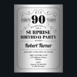 Surprise 90th Birthday - Silver Black Invitation<br><div class="desc">Surprise 90th Birthday Invitation. Retro design in faux silver foil and black. Cheers to 90 years! Can be also personalized into any year.</div>