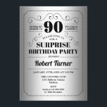 Surprise 90th Birthday - Silver Black Invitation<br><div class="desc">Surprise 90th Birthday Invitation. Retro design in faux silver foil and black. Cheers to 90 years! Can be also personalized into any year.</div>