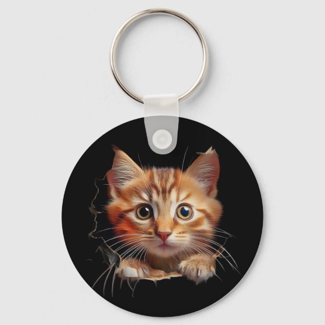 Surprise -- A a kitten face Key Ring (Front)