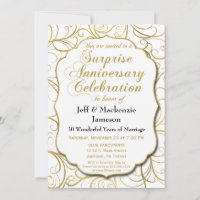 Surprise Anniversary Invitation White Gold Swirl