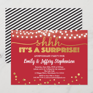 Surprise anniversary party ruby red & gold invitation