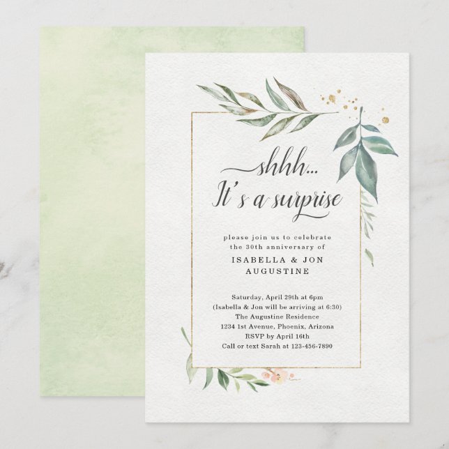 Surprise Anniversary Party Watercolor Floral Invitation (Front/Back)