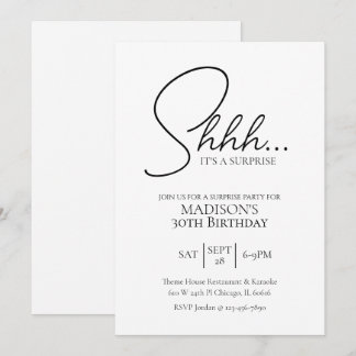 Surprise Any Age 30th Black & White Birthday Invitation