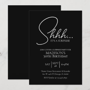 Surprise Any Age 30th Black & White Birthday Invitation