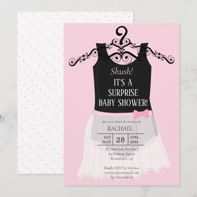 Surprise Baby Shower Ballerina Pink Invitation (Front/Back)