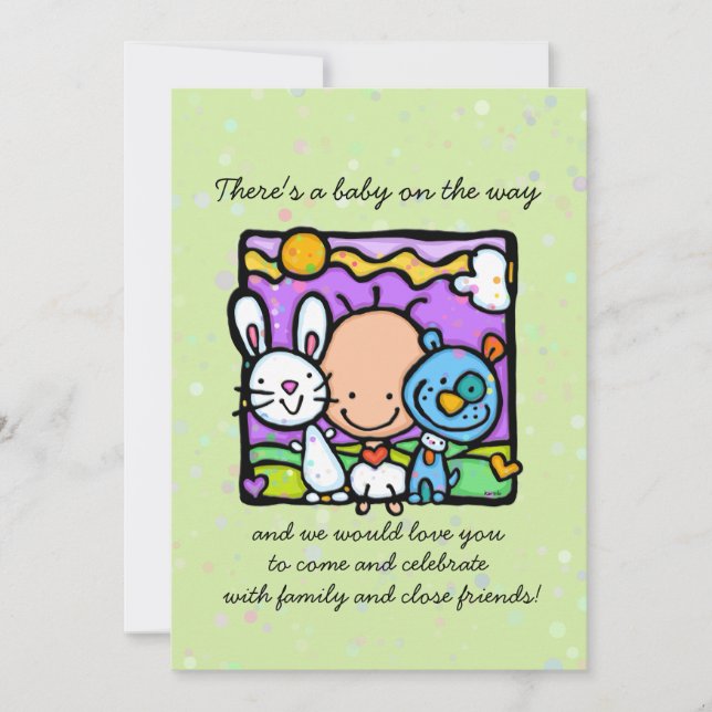 Surprise baby shower invitation.Bunny.Puppy.Hearts Invitation (Front)