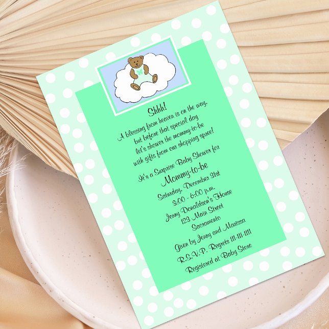 Surprise Baby Shower Invitation - Teddy on Green (Creator Uploaded)