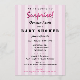 Surprise Baby Shower Pink Stripes Invitation