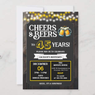 Surprise Backyard Cheers and Beers to 45 Years  Invitation
