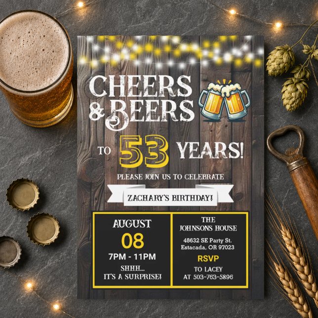 Surprise Backyard Cheers and Beers to 53 Years Invitation (Creator Uploaded)