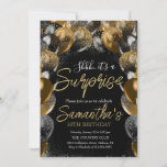 Surprise Balloons Birthday Black Gold Glitter Invitation<br><div class="desc">Surprise Balloons Birthday Black Gold Glitter Invitation. Decorated with faux gold glitter and balloons. Celebrate your special day with this stylish Modern Black and Gold birthday party invitation your party details in classic font on black background colour, simple and elegant, great surprise adult milestone birthday invitation for men and women....</div>