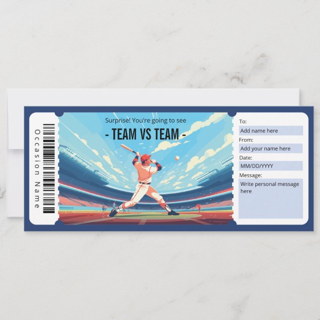 Surprise Baseball Game Ticket Gift Certificate Invitation (Front)