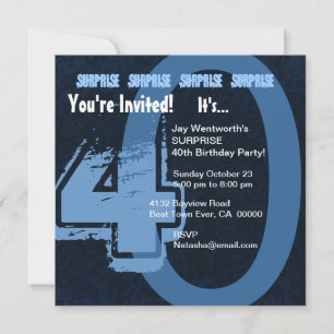 SURPRISE Big 40th Birthday Hues of Blue F003 Invitation