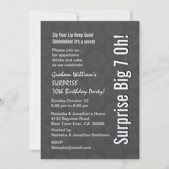 SURPRISE Big 7 Oh Birthday Grey Star Pattern Invitation (Front)