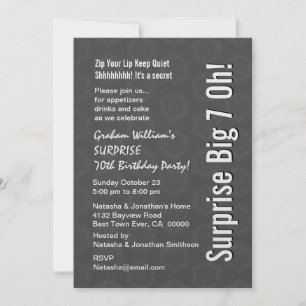 SURPRISE Big 7 Oh Birthday Grey Star Pattern Invitation