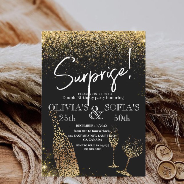 Surprise Birthday Any Age Modern Black Gold   Invitation (Creator Uploaded)