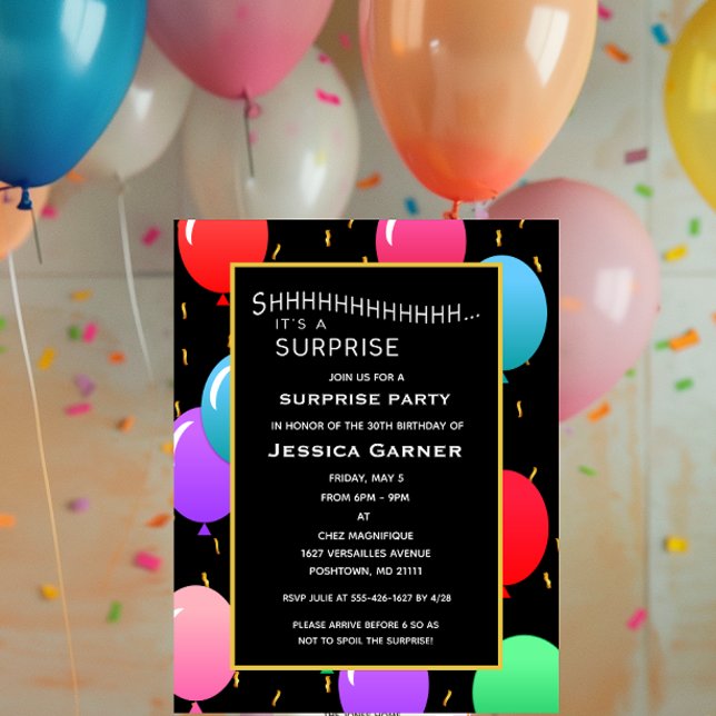 Surprise Birthday Balloons and Confetti Custom Age Invitation (Creator Uploaded)
