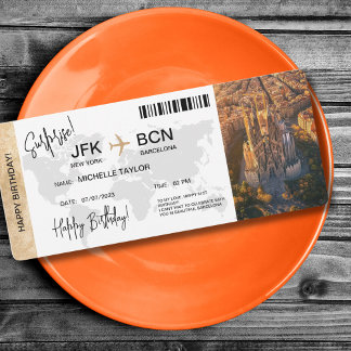 Surprise Birthday Boarding Pass Barcelona Ticket Invitation