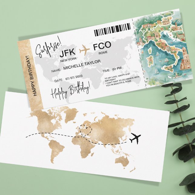 Surprise Birthday Boarding Pass Italy Trip Ticket Invitation (Creator Uploaded)