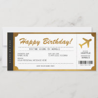 Surprise Birthday Boarding Pass Plane Gold Ticket