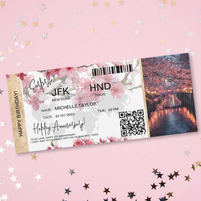 Surprise Birthday Boarding Pass Tokio Sakura  Invitation (surprise ticket card for sakura tokio )