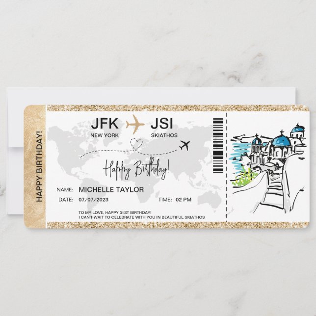 Surprise Birthday Boarding Pass Trip Ticket Greece Invitation (Front)