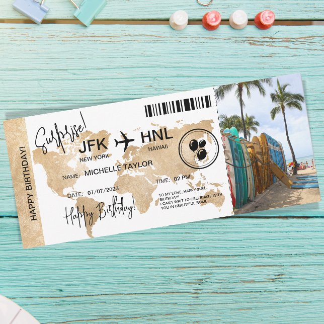 Surprise Birthday Boarding Pass Trip Ticket Hawaii Invitation (Creator Uploaded)