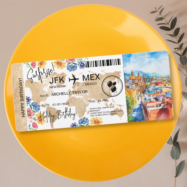 Surprise Birthday Boarding Pass Trip Ticket Mexico Invitation (Creator Uploaded)
