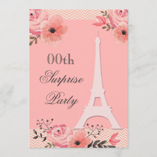 Surprise Birthday Chic Floral Paris Eiffel Tower Invitation