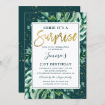 Surprise Birthday Chic Greenery Gold Glitter  Invitation<br><div class="desc">Surprise Birthday Chic Greenery Gold Glitter Invitation</div>