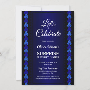 Surprise Birthday Dinner Black and Blue Party Invitation