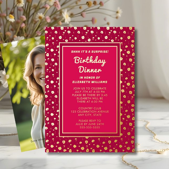Surprise Birthday Dinner Party Floral Elegant  (Creator Uploaded)