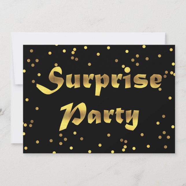 Surprise Birthday Faux Gold Foil Confetti Black Invitation (Front)