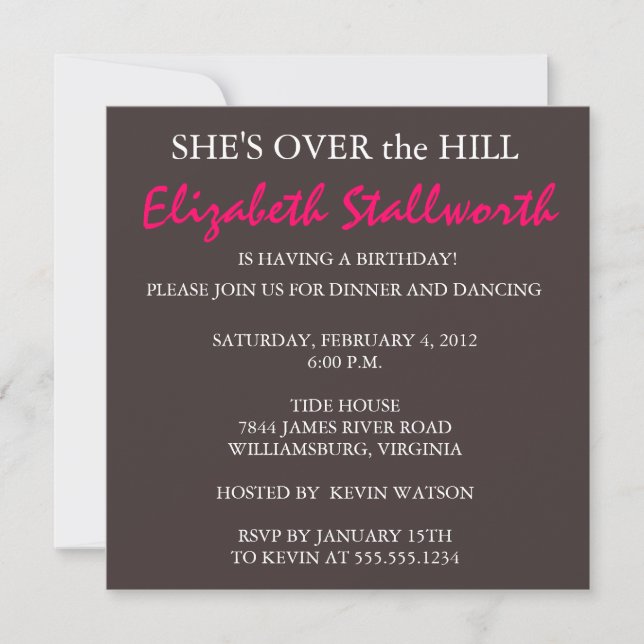 Surprise Birthday FORTY - Over the Hill Invitation (Front)