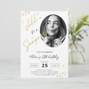 Surprise Birthday Gold Invitation Card with Photo