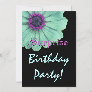 SURPRISE Birthday Green Purple Daisy Custom Name Invitation