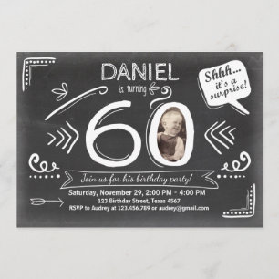 Surprise birthday invitation 60th Chalkboard