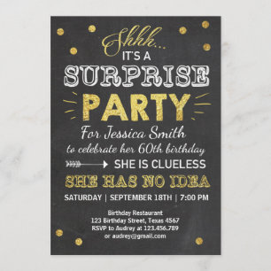 Surprise birthday invitation Chalkboard Gold