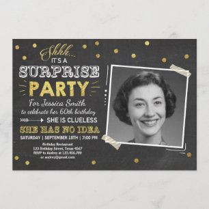 Surprise birthday invitation Chalkboard Gold