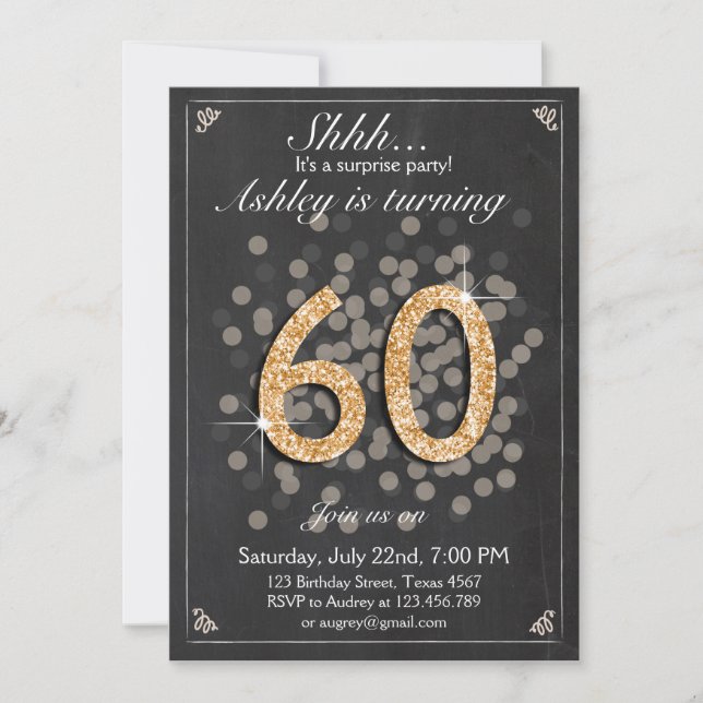 Surprise birthday invitation Chalkboard Rustic (Front)