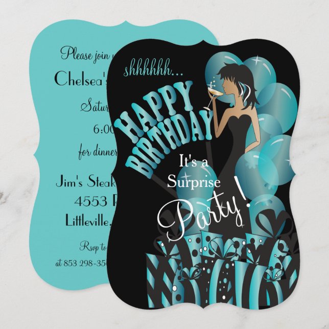 Surprise Birthday Invitation, Classy Girl's Party Invitation (Front/Back)