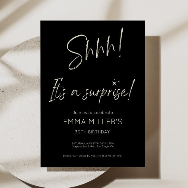  Surprise Birthday Invite Minimalist Black (minimalist black surprise invite, elegant surprise birthday invitation, modern black party invite, s)