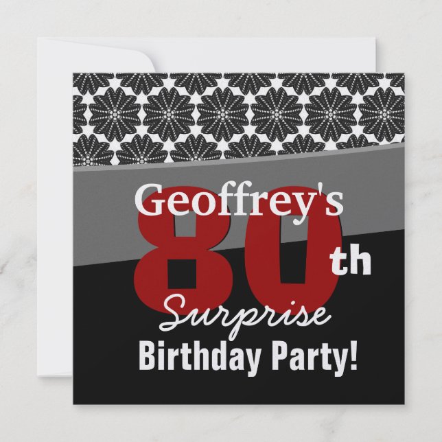 Surprise Birthday Modern Black and White Pattern Invitation (Front)