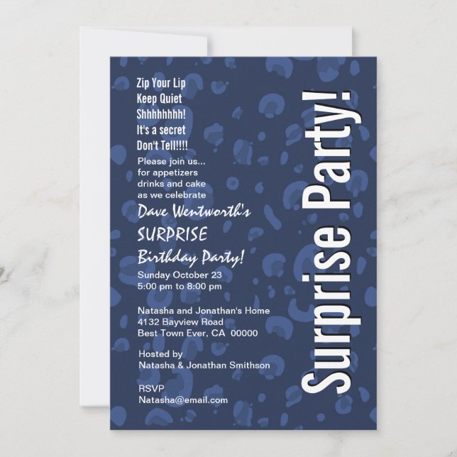 SURPRISE Birthday Modern Navy Blue White Confetti Invitation (Front)