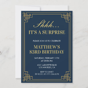 Surprise Birthday Navy blue Gold Men 83rd birthday Invitation