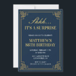 Surprise Birthday Navy blue Gold Men 86th birthday Invitation<br><div class="desc">Surprise Birthday Navy blue Gold Men 86th birthday Invitation</div>