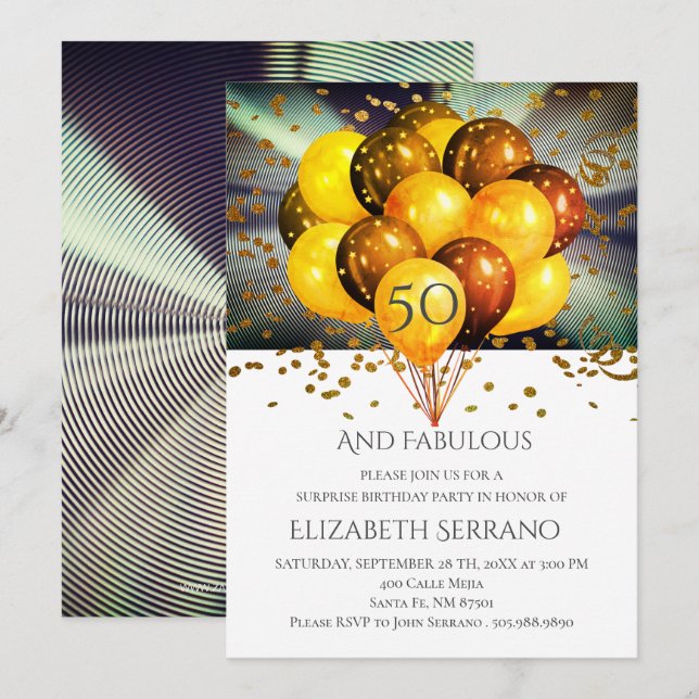 Surprise Birthday Party Balloons Glitter | Any Age Invitation (Front/Back)