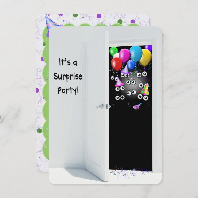 Surprise  Birthday Party behind door Invitation (Front/Back)