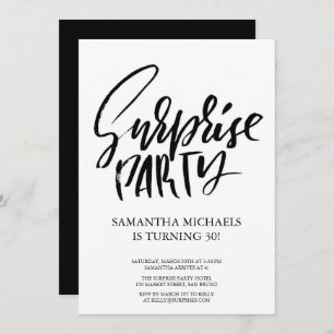 Surprise Birthday Party black and white Watercolor Invitation